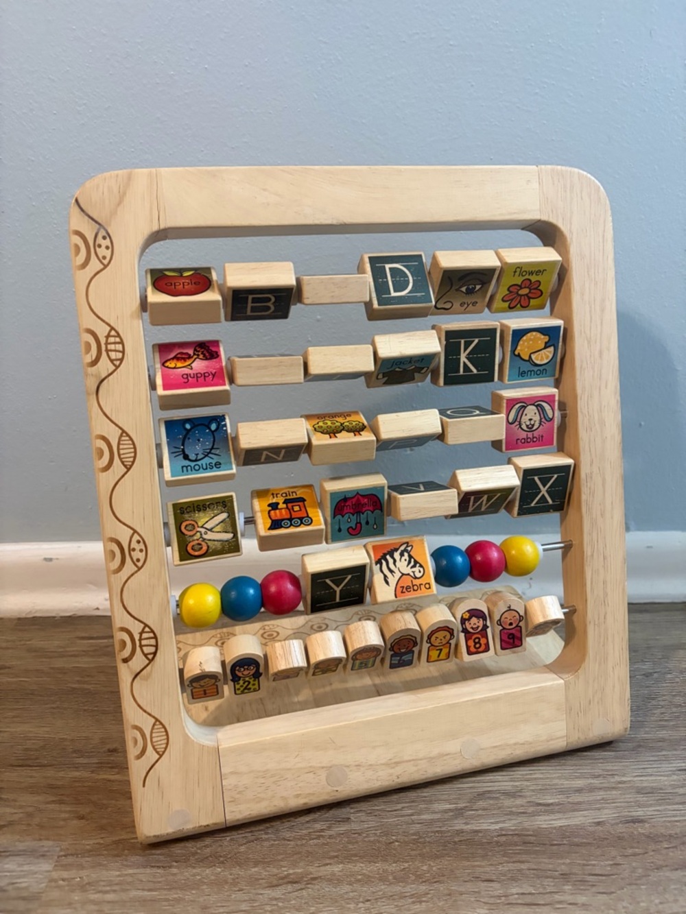 Wooden Alphabet & Counting Activity Frame - Natural